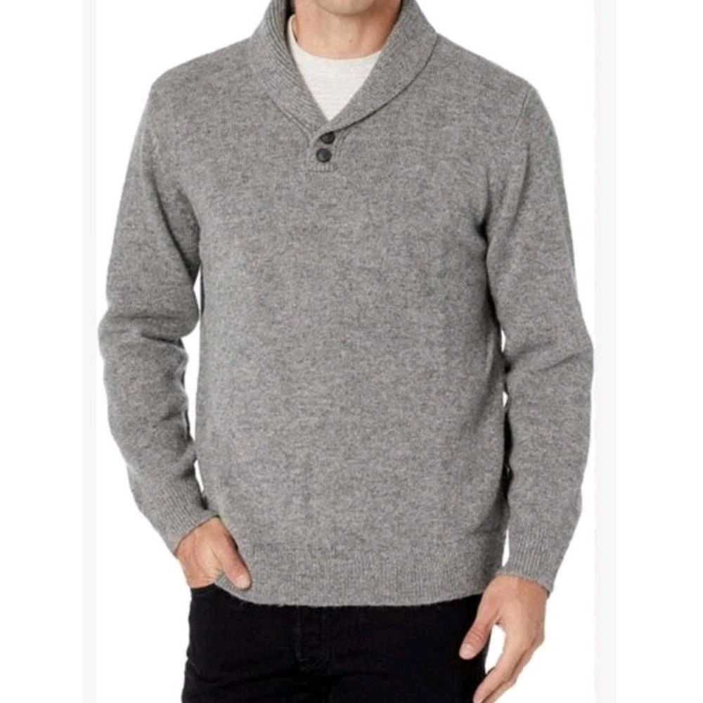 Lands End Outfitters Mens Gray‎ Shawl Collar Sweater XXL Button Neck Pullover